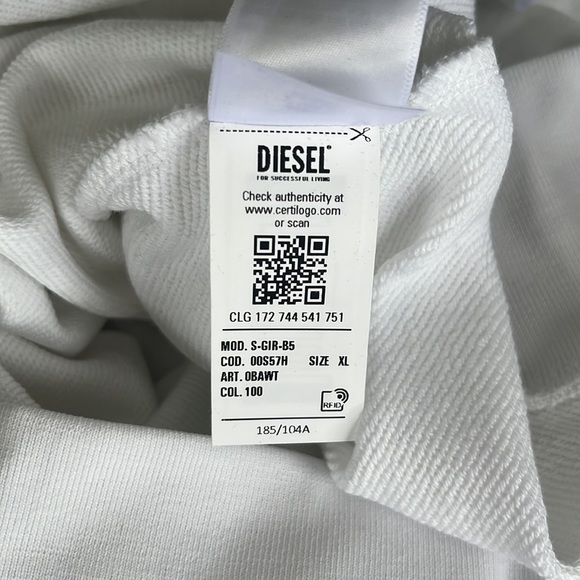 Diesel S Gir B5 Felpa Crew Sweatshirt Bright White Size XL - Picture 11 of 11